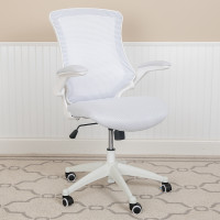 Flash Furniture BL-X-5M-WH-WH-GG Mid-Back White Mesh Swivel Ergonomic Task Office Chair with White Frame and Flip-Up Arms